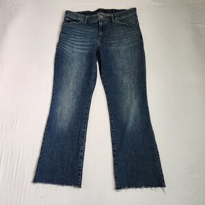 Lucky Brand Sweet Boot Jeans Cropped Frayed Hem Cut Off Blue Wash Size 14/32